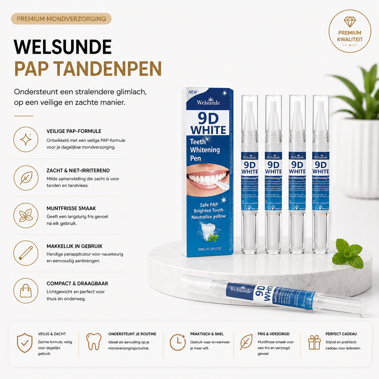 PAP Tandenpen Set (4 stuks) – Dagelijkse Whitening met PAP-Formule