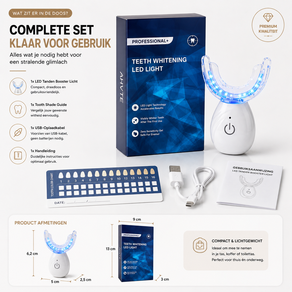 LED Tanden Whitening Booster – 16 Blauwe LED's, USB Oplaadbaar