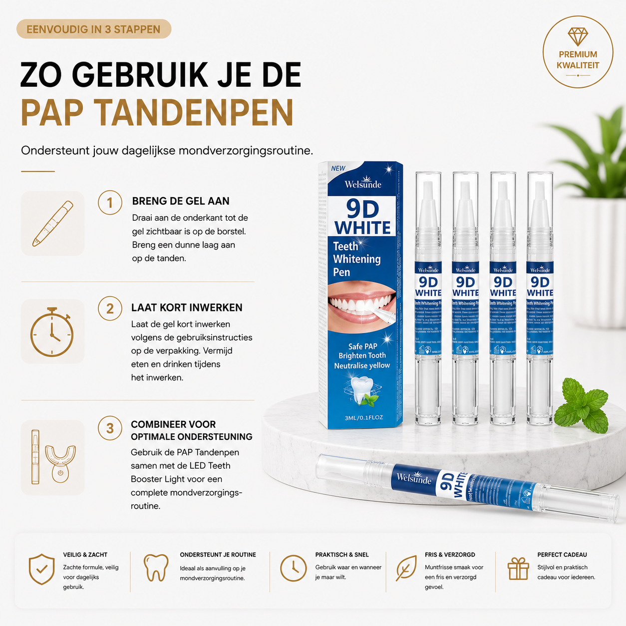 PAP Tandenpen Set (4 stuks) – Dagelijkse Whitening met PAP-Formule