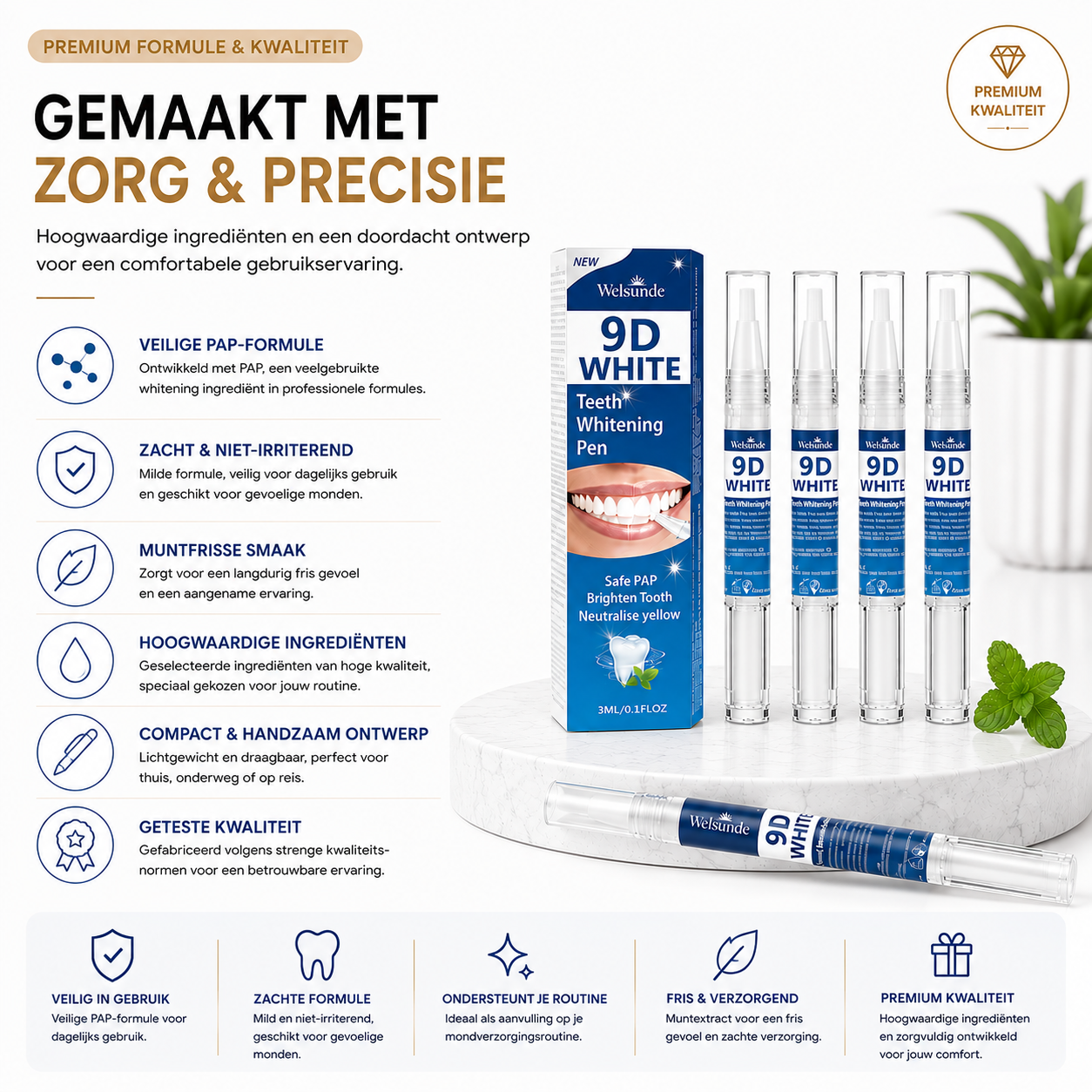 PAP Tandenpen Set (4 stuks) – Dagelijkse Whitening met PAP-Formule