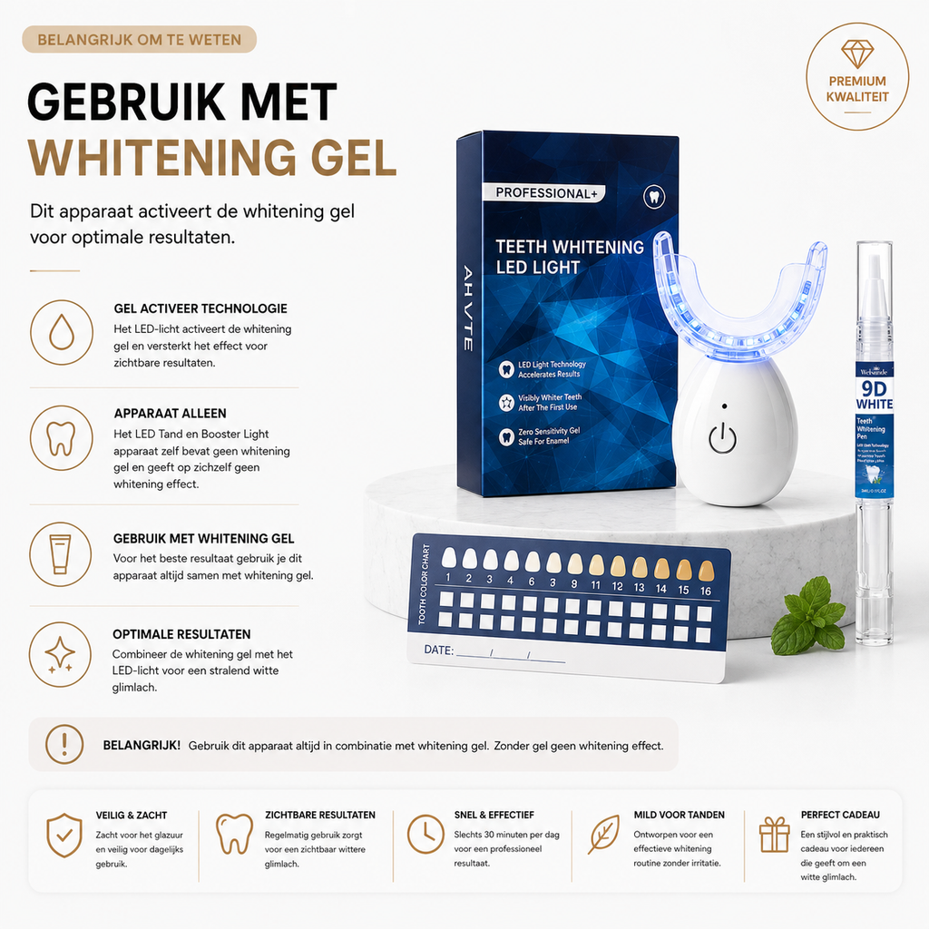 LED Tanden Whitening Booster – 16 Blauwe LED's, USB Oplaadbaar
