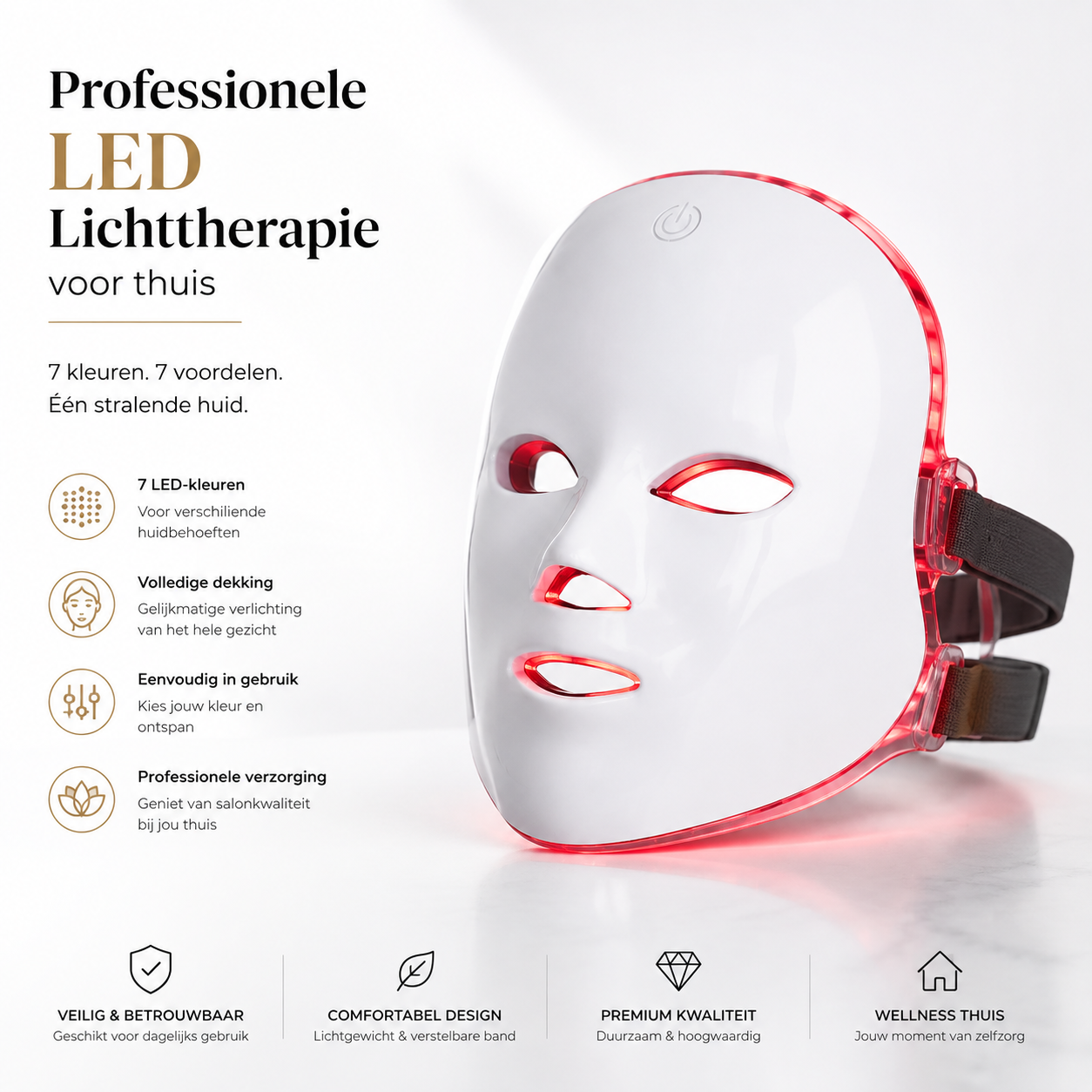 7-Kleur LED Gezichtsmasker – Professionele Lichttherapie Thuis